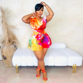 Backless Diagonal Collar Printed Casual Jumpsuit