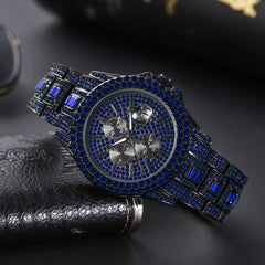 Hip Hop Full Diamond Colorful Crystals Men's Luminous Quartz Watch