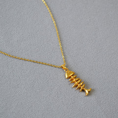 Special-interest Design Vintage Brass Gold Plated Fishbone Necklace