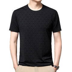 Men's Round Neck Jacquard Short Sleeve Cool Antibacterial Fashion Brand Casual Fashion Half Sleeve