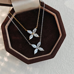 Four-Leaf Flower Golden Horse-eye Zircon Pendant Necklace Clear And Shining
