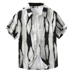 Retro Striped Printed Short Sleeve Shirt Fashion