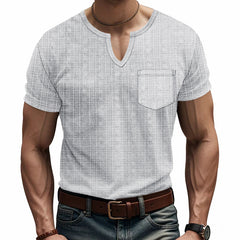 Men's Artificial Linen Bamboo Loose Casual Breathable V-neck Solid Color Short Sleeve