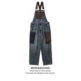Men's And Women's Contrast Color Overalls Suspender Pants