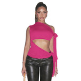 Personalized Retro Ribbon Shoulder Sleeveless Sexy Solid Color Slim Vest