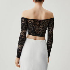 Translucent Off-shoulder Tube Top Lace Waist Long Sleeve Fishbone Corset