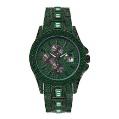 Hip Hop Full Diamond Colorful Crystals Men's Luminous Quartz Watch