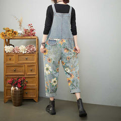Spring Vintage Loose Denim Suspender Pants