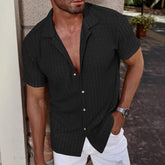 Men's Casual Striped Shirt Lapel Short Sleeve Top