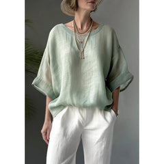 Women's Solid Color Casual Round Neck Loose Shirt