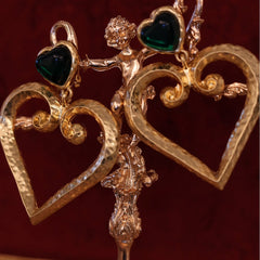 Bottle Green Heart Vintage High-grade Niche Ear Clips Earrings