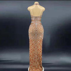 Glitter Rhinestone Prom Crystal Backless Dress Elegant