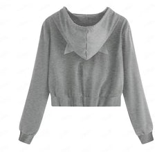 Sweater Rabbit Ears Zipper Hooded Rope