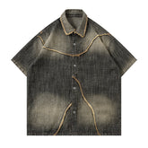 Worn Looking Washed-out Gradient Design Sense Denim Short Sleeve Shirt Men
