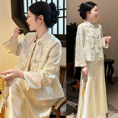 Women's Light Luxury Chinese Buckle Satin Suit