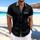 Striped Double Button Short Sleeve Casual Shirt