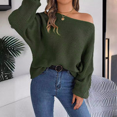 Casual Loose Solid Color Batwing Sleeve Pullover Sweater
