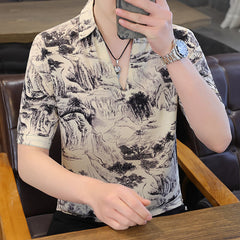 V-neck Stripe Trendy Loose Half Sleeve Shirt Loose