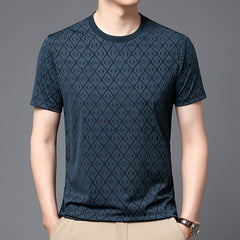 Men's Round Neck Jacquard Short Sleeve Cool Antibacterial Fashion Brand Casual Fashion Half Sleeve