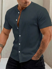 New Cardigan Stand Collar Men's Short-sleeve Shirts