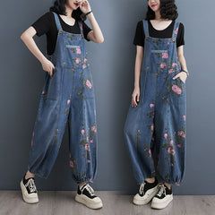 Denim Suspender Pants Ankle-tied Straight Denim Jumpsuit