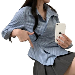 Autumn Shirt Stripe College Style Shirt