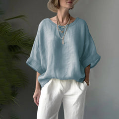 Women's Solid Color Casual Round Neck Loose Shirt