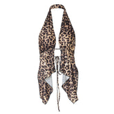 Leopard Print Short Halter Cardigan Vest Top For Women