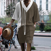 Printed Drop-shoulder Men's Knitted Short-sleeved Shorts Suit