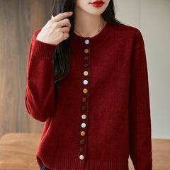 Women's Knitted Cardigan Jacket With Colorful Buttons