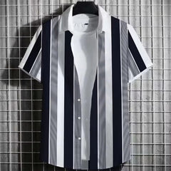 Color Simple Striped Men's 3D Printing Short Sleeve