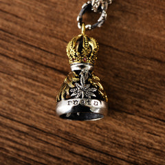 S925 Sterling Silver European And American Domineering Crown Lion Maple Leaf Hollow Bell Trendy Men's Pendant