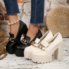 Womens Chunky Heel Platform Pumps Party Style Shoes