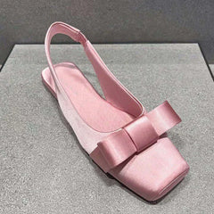Flats Women Slippers Bow Fashion Square Toe Shoes Summer Woman Sandals Designer 2025 Travel Beach Shoes Dress Femme Flip Flops