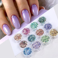 12 Colors Iridescent Hexagon Glitter Flake Nail Art Sequins Holographic Chunky Sequins Paillette Spangles Manicure Decor Slices