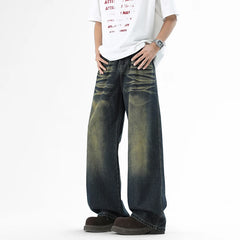 Floor Mopping Jeans Solid Color Retro Fashion Loose Straight Leg Pants Workwear Casual Pants Men