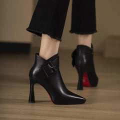 High heeled boots for women 2025 autumn and winter new short boots women's belt buckle sexy boots