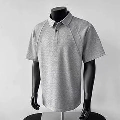 Shoulder Polo Shirt Short-sleeved Men's Summer High-end and Handsome Spliced loose Lapel Niche T-shirt Half-sleeved Trendy