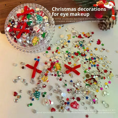 1 Box Cartoon Christmas Series Nail Charms Sequin Santa Claus Bow Rhinestone Nail Art Decoration Eye Makeup Decoration DIY