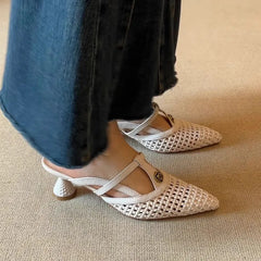 French Premium High Heels Women Slippers Flower Elegant Mules Shoes Heeled Sandals 2025 Summer Slides Dress Pumps Woman Shoes