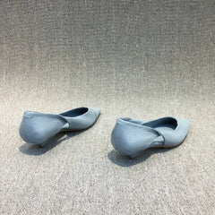 Comfortable summer moccasins for women in blue with low heel and pointed toe, showcasing elegant design and quality.