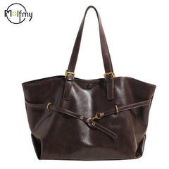 Tote Bag Designer Retro PU Leather Shoulder Handbag for Women Winter Trend Y2K Fashion Handbags Females Travel Luxury Tote Bags