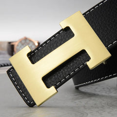 Men's belt with lychee pattern and smooth buckle HFashionable, casual, trendy, and versatile Middle-aged and young men's belts