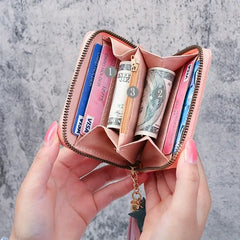 Cute Cartoon Printed Wallets for Women Kawaii PU Leather Small Mini Money Bag Coin Purse with Tassel