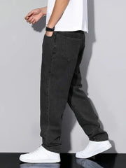 Men's Black Straight Fit Jeans - Casual Minimalist Denim Pants