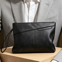 Mens Leather Envelope Clutch Bag Large Capacity Style