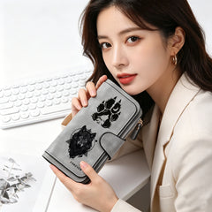 Wolf's Head Men Women Wallets Long PU Leather Top 15 Card Holder Female Purse Zipper Wallet For Girls Money Clip