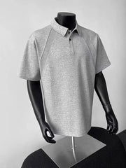 Shoulder Polo Shirt Short-sleeved Men's Summer High-end and Handsome Spliced loose Lapel Niche T-shirt Half-sleeved Trendy