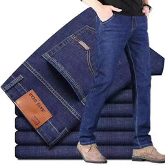 Men Fashion Straight Jeans Men New Stretch Slim Fit Pants Comfortable Soft Business Denim Trousers Male Brand Clothing
