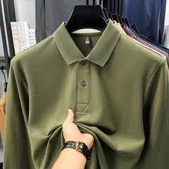 100% cotton luxury polo shirt long sleeve men's classic simple solid color business casual spring autumn comfort premium T-shirt